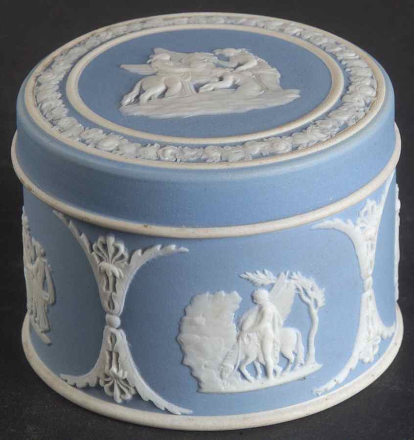 Cream Color on Lavender (Pale Blue) Jasperware 2" Round Box & Lid by Wedgwood-1