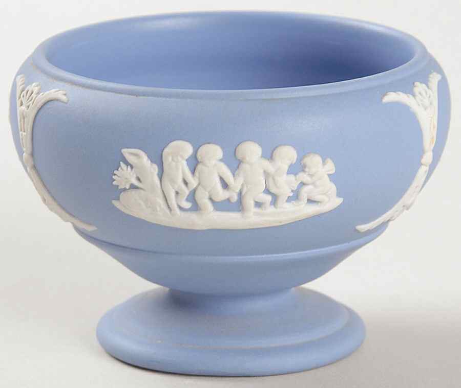 Cream Color on Lavender (Pale Blue) Jasperware Salt Cellar by Wedgwood-1