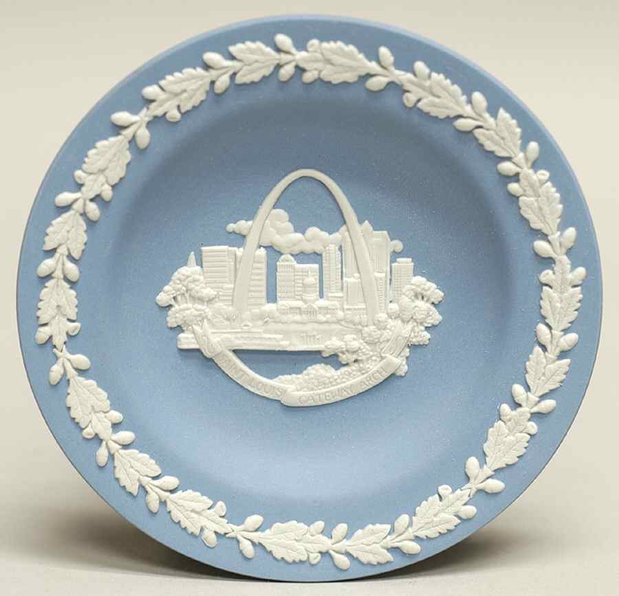 Cream Color on Lavender (Pale Blue) Jasperware Round Landmark Tray by Wedgwood-1
