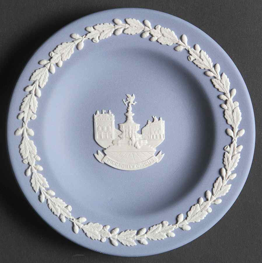 Cream Color on Lavender (Pale Blue) Jasperware Round Landmark Tray by Wedgwood-1
