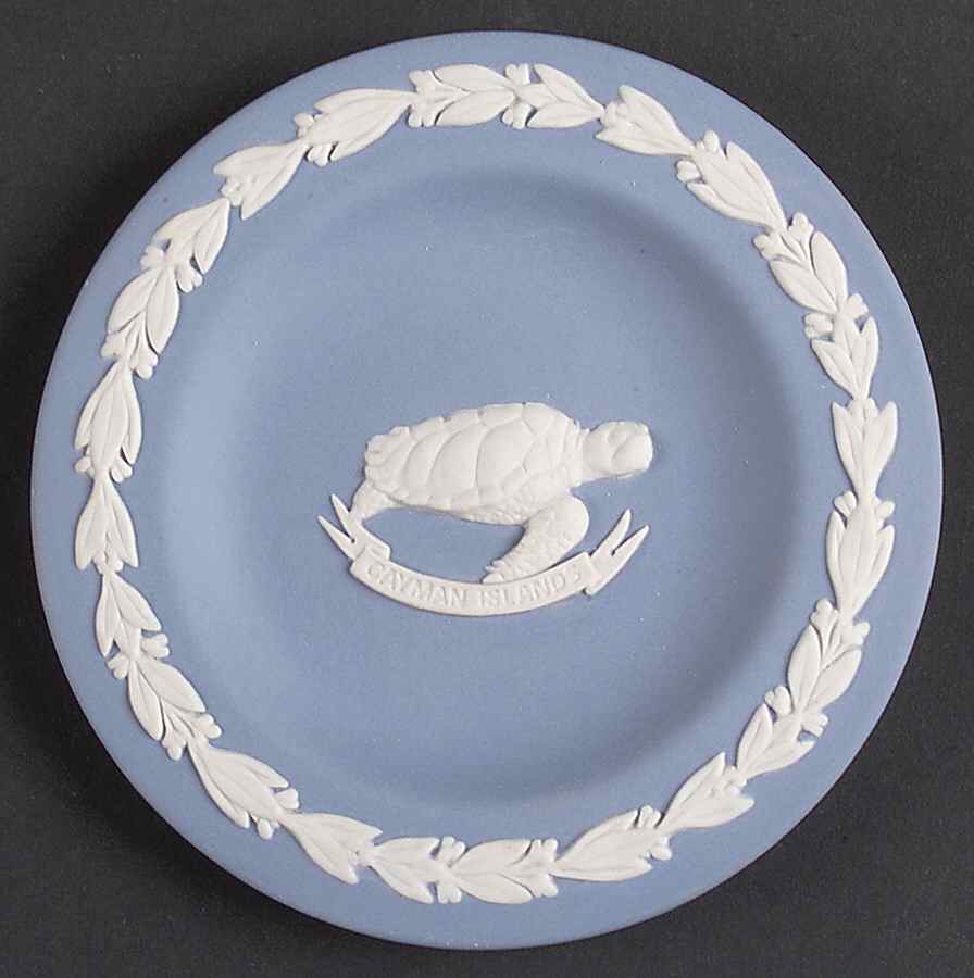 Cream Color on Lavender (Pale Blue) Jasperware Animal Round Tray by Wedgwood-1