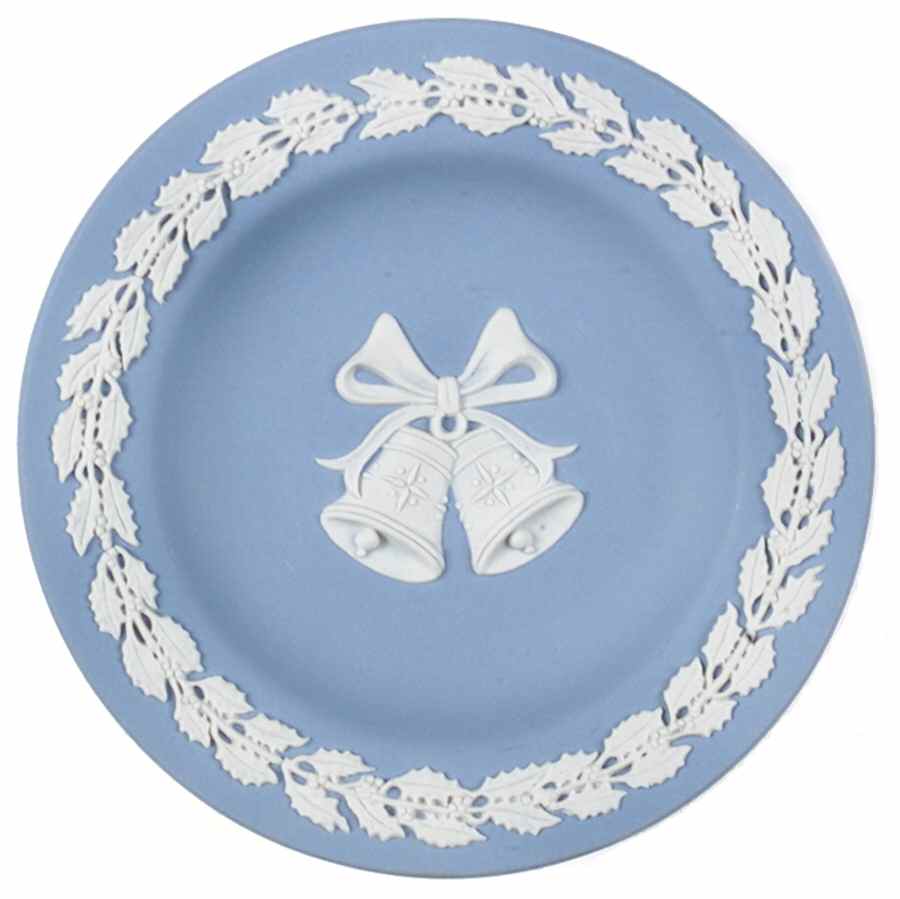 Cream Color on Lavender (Pale Blue) Jasperware 4" Round Tray by Wedgwood-1