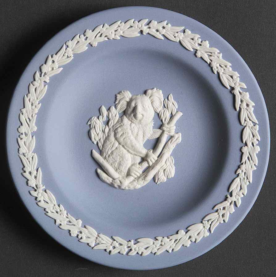 Cream Color on Lavender (Pale Blue) Jasperware Animal Round Tray by Wedgwood-1