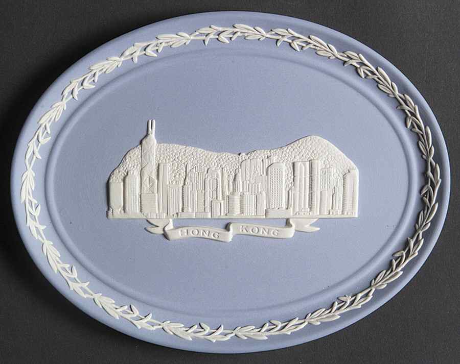 Cream Color on Lavender (Pale Blue) Jasperware 6' Oval Tray by Wedgwood-1