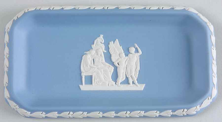 Cream Color on Lavender (Pale Blue) Jasperware 6" Oblong Tray by Wedgwood-1