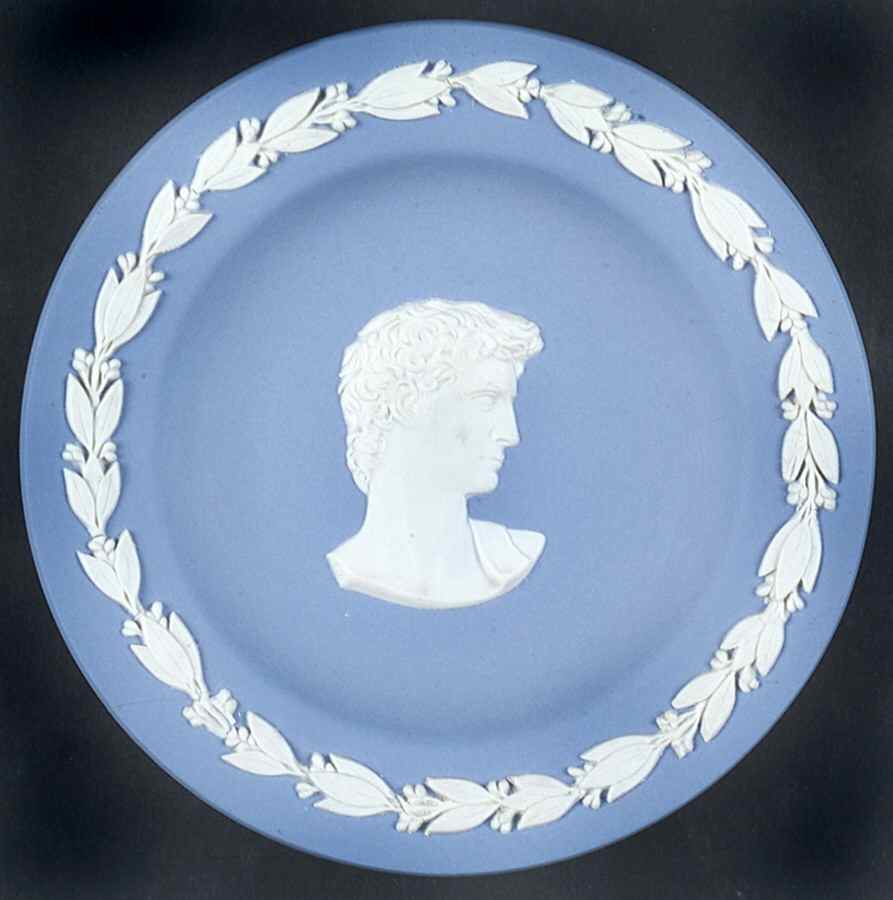 Cream Color on Lavender (Pale Blue) Jasperware 4" Round Tray by Wedgwood-1