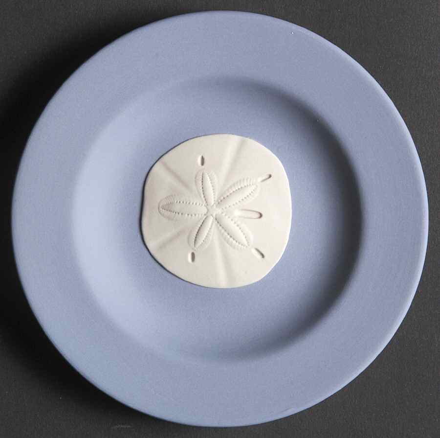 Cream Color on Lavender (Pale Blue) Jasperware 4" Round Tray by Wedgwood-1