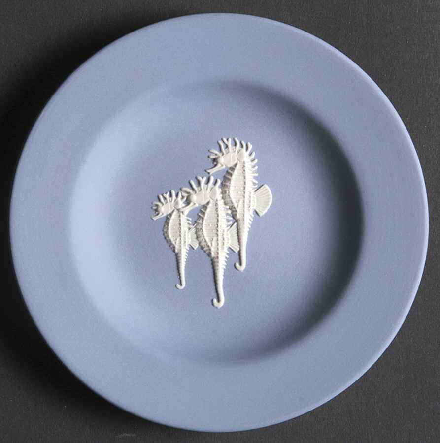 Cream Color on Lavender (Pale Blue) Jasperware 4" Round Tray by Wedgwood-1