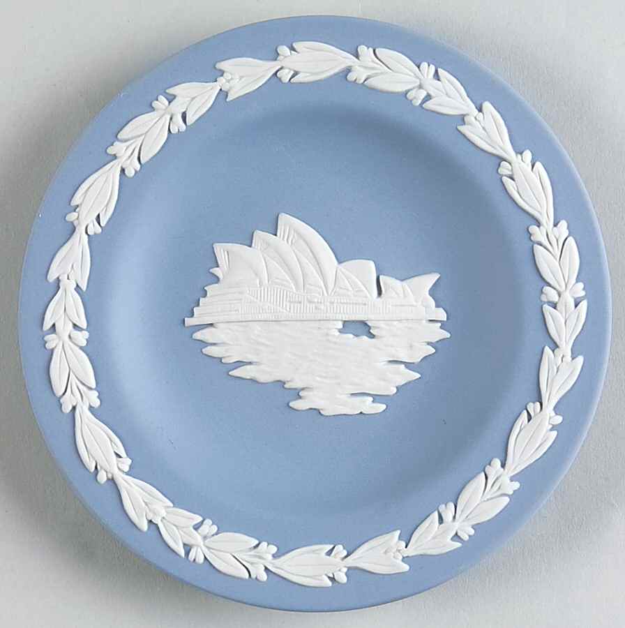 Cream Color on Lavender (Pale Blue) Jasperware 4" Round Tray by Wedgwood-1