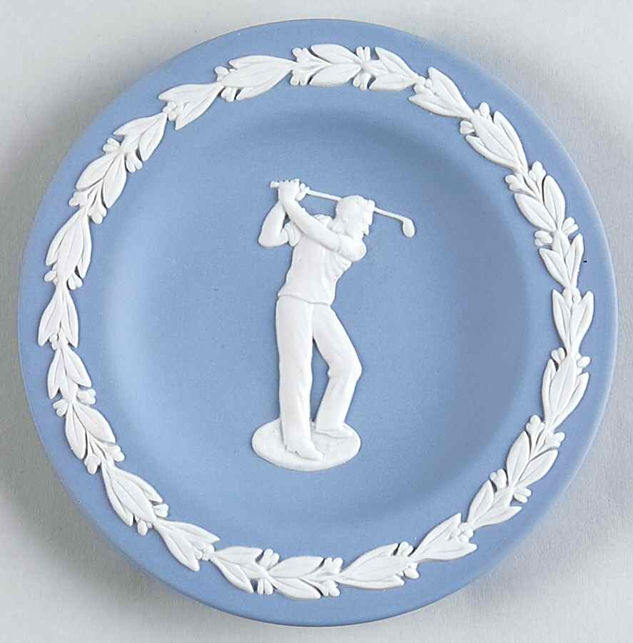 Cream Color on Lavender (Pale Blue) Jasperware 4" Round Tray by Wedgwood-1