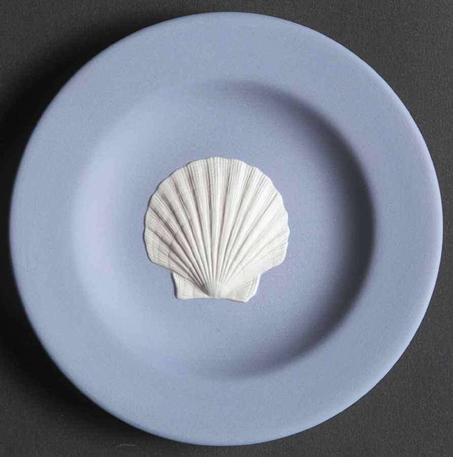 Cream Color on Lavender (Pale Blue) Jasperware 4" Round Tray by Wedgwood-1
