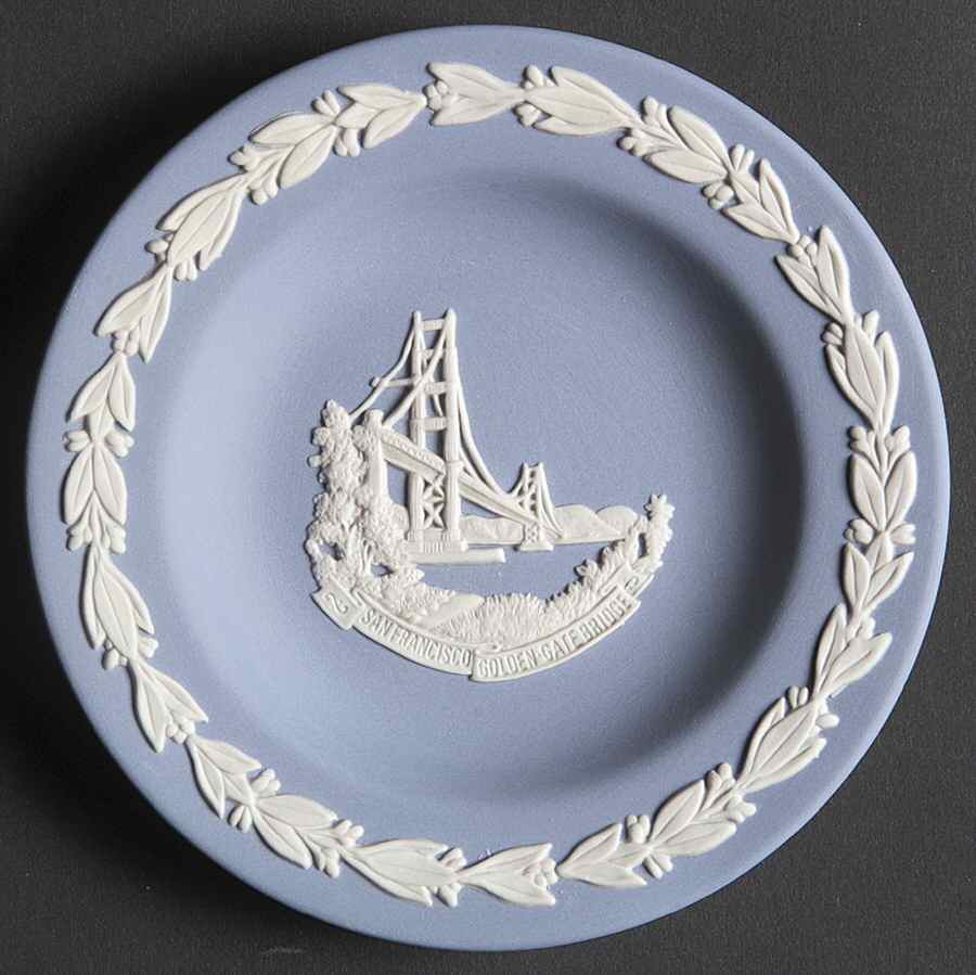 Cream Color on Lavender (Pale Blue) Jasperware Round Landmark Tray by Wedgwood-1