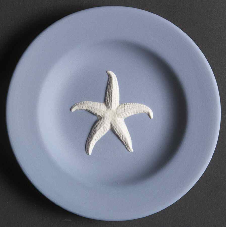 Cream Color on Lavender (Pale Blue) Jasperware 4" Round Tray by Wedgwood-1