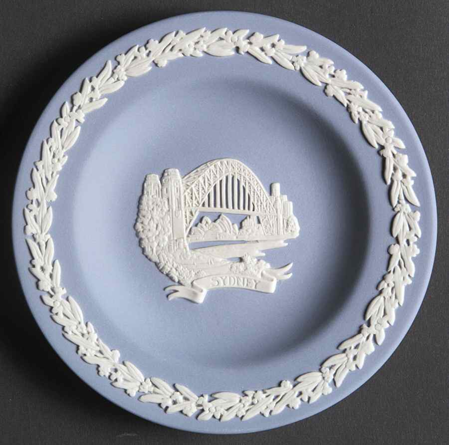 Cream Color on Lavender (Pale Blue) Jasperware Round Landmark Tray by Wedgwood-1