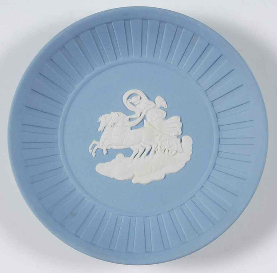 Cream Color on Lavender (Pale Blue) Jasperware Fluted Tray by Wedgwood-1