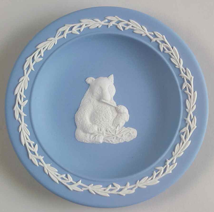 Cream Color on Lavender (Pale Blue) Jasperware Animal Round Tray by Wedgwood-1