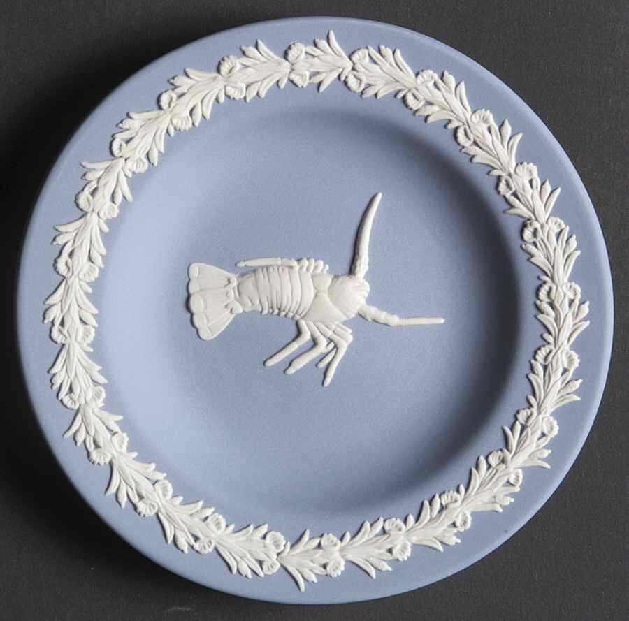 Cream Color on Lavender (Pale Blue) Jasperware Animal Round Tray by Wedgwood-1