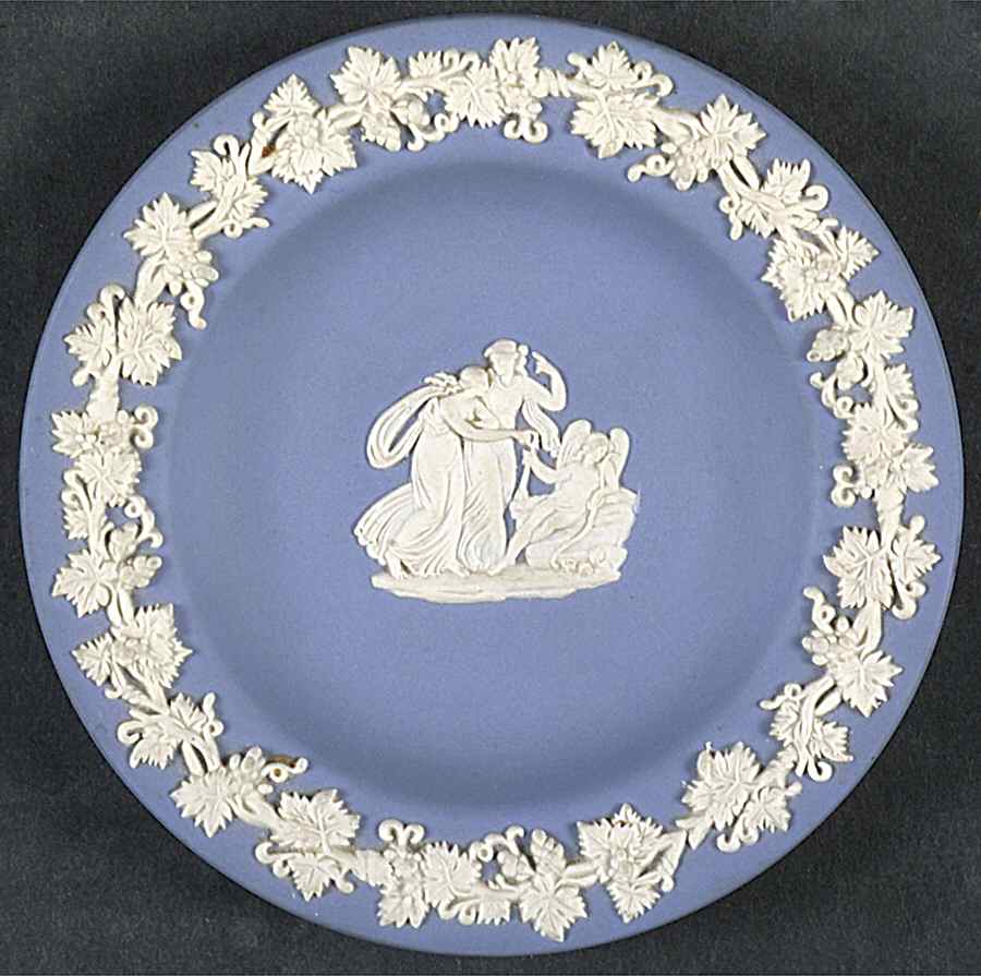 Cream Color on Lavender (Pale Blue) Jasperware 4" Round Tray by Wedgwood-1