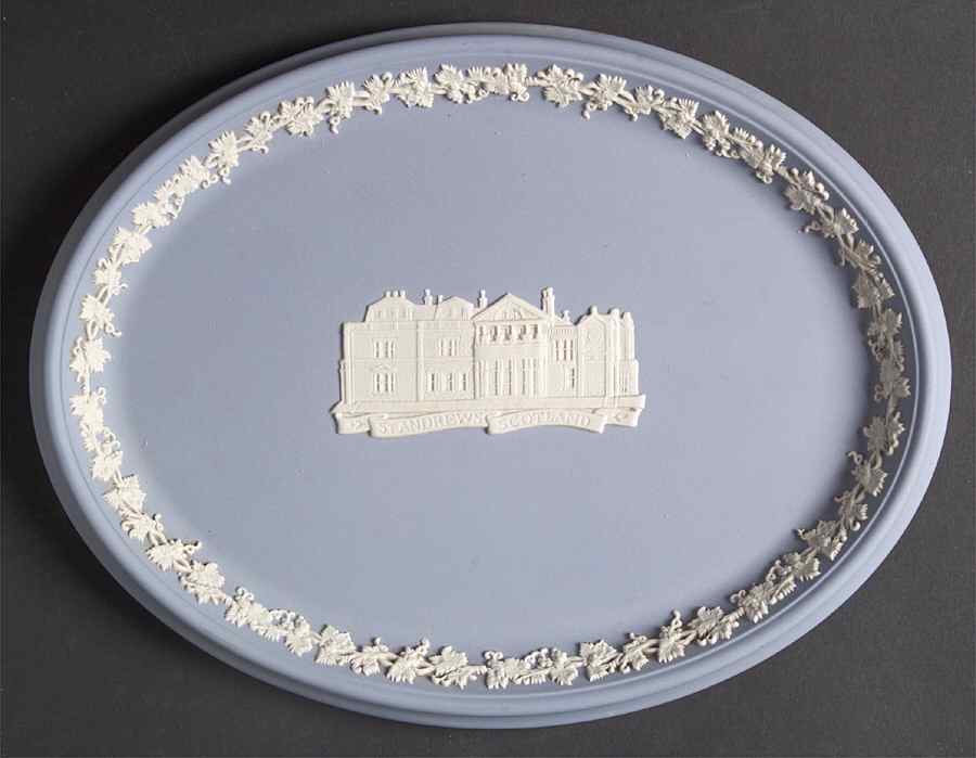 Cream Color on Lavender (Pale Blue) Jasperware 10" Oval Tray by Wedgwood-1