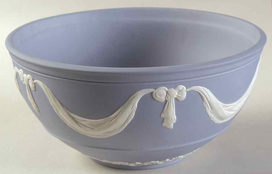 Cream Color on Lavender (Pale Blue) Jasperware 7" Round Serving Bowl by Wedgwood-1