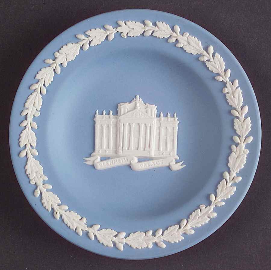 Cream Color on Lavender (Pale Blue) Jasperware Round Landmark Tray by Wedgwood-1