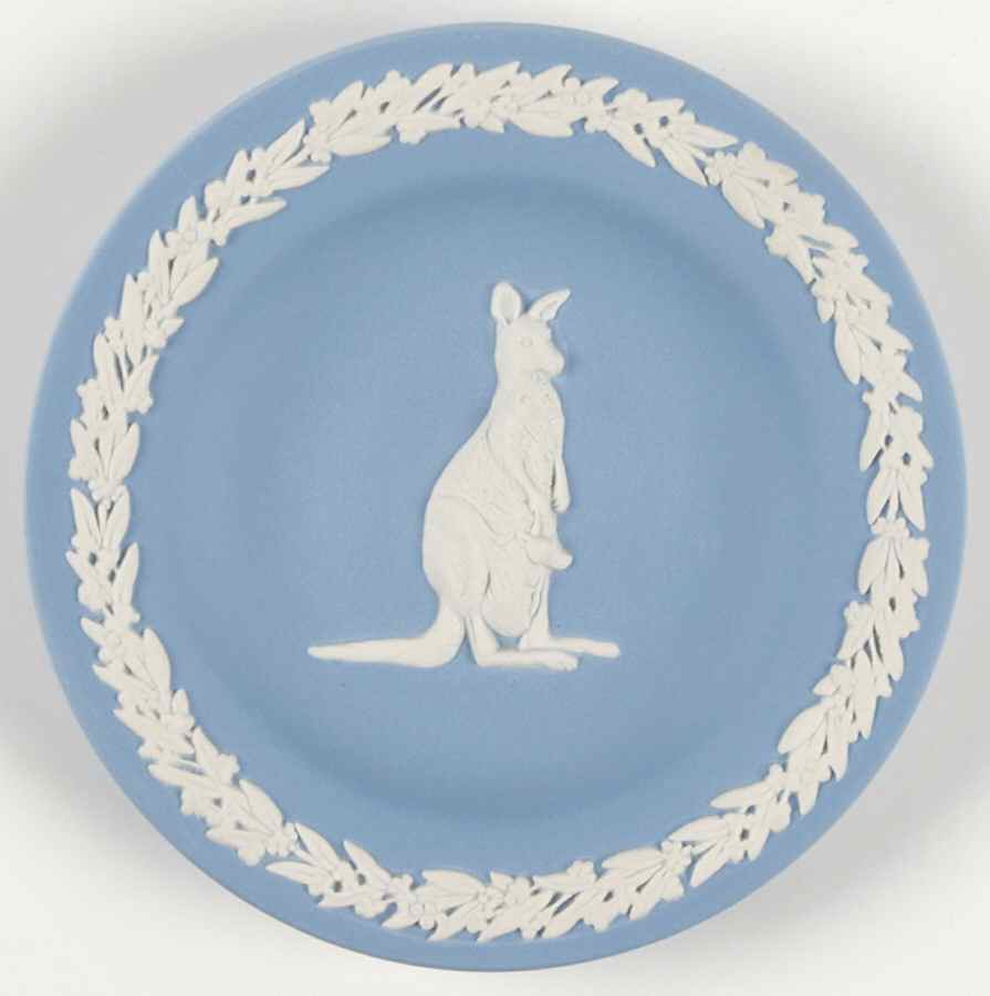 Cream Color on Lavender (Pale Blue) Jasperware Animal Round Tray by Wedgwood-1