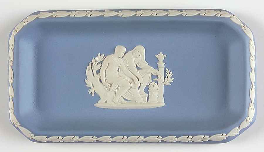 Cream Color on Lavender (Pale Blue) Jasperware 6" Oblong Tray by Wedgwood-1