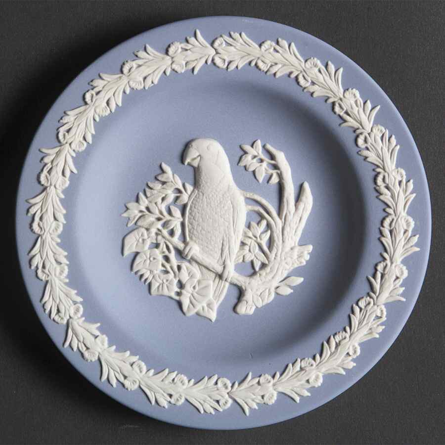 Cream Color on Lavender (Pale Blue) Jasperware Animal Round Tray by Wedgwood-1