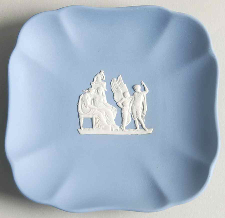 Cream Color on Lavender (Pale Blue) Jasperware Square Tray by Wedgwood-1