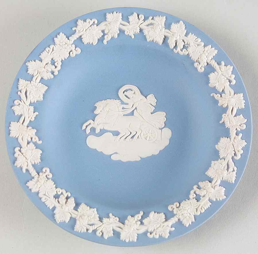 Cream Color on Lavender (Pale Blue) Jasperware 4" Round Tray by Wedgwood-1