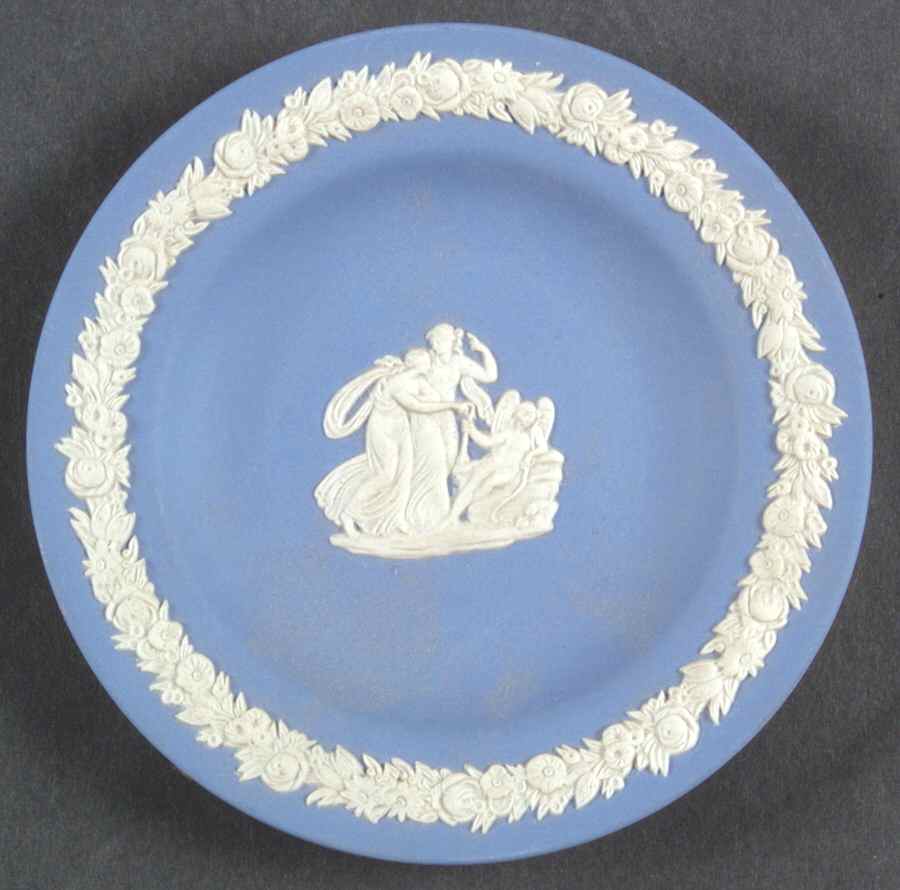 Cream Color on Lavender (Pale Blue) Jasperware 4" Round Tray by Wedgwood-1