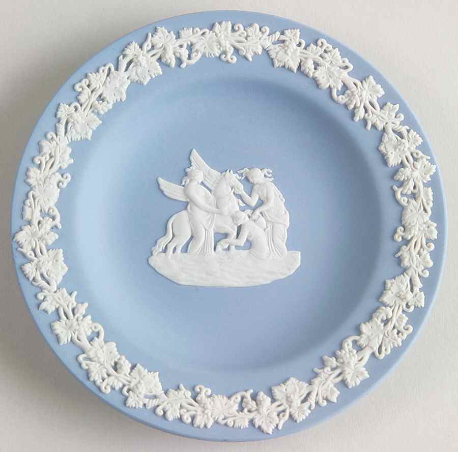 Cream Color on Lavender (Pale Blue) Jasperware 4" Round Tray by Wedgwood-1