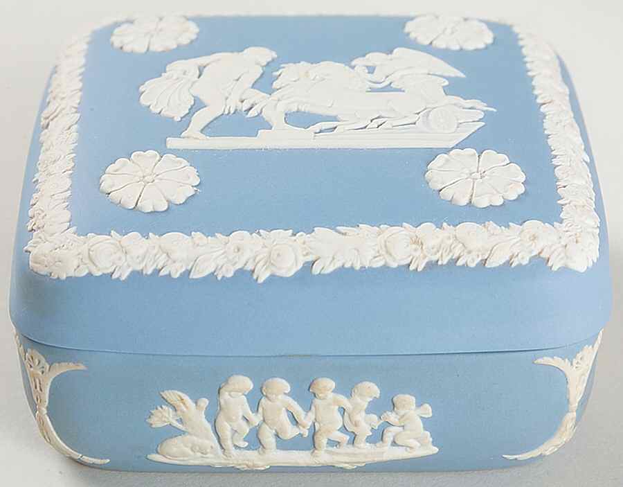Cream Color on Lavender (Pale Blue) Jasperware Square Box W/Lid by Wedgwood-1