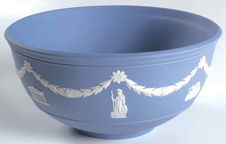 Cream Color on Lavender (Pale Blue) Jasperware 7" Round Serving Bowl by Wedgwood-1