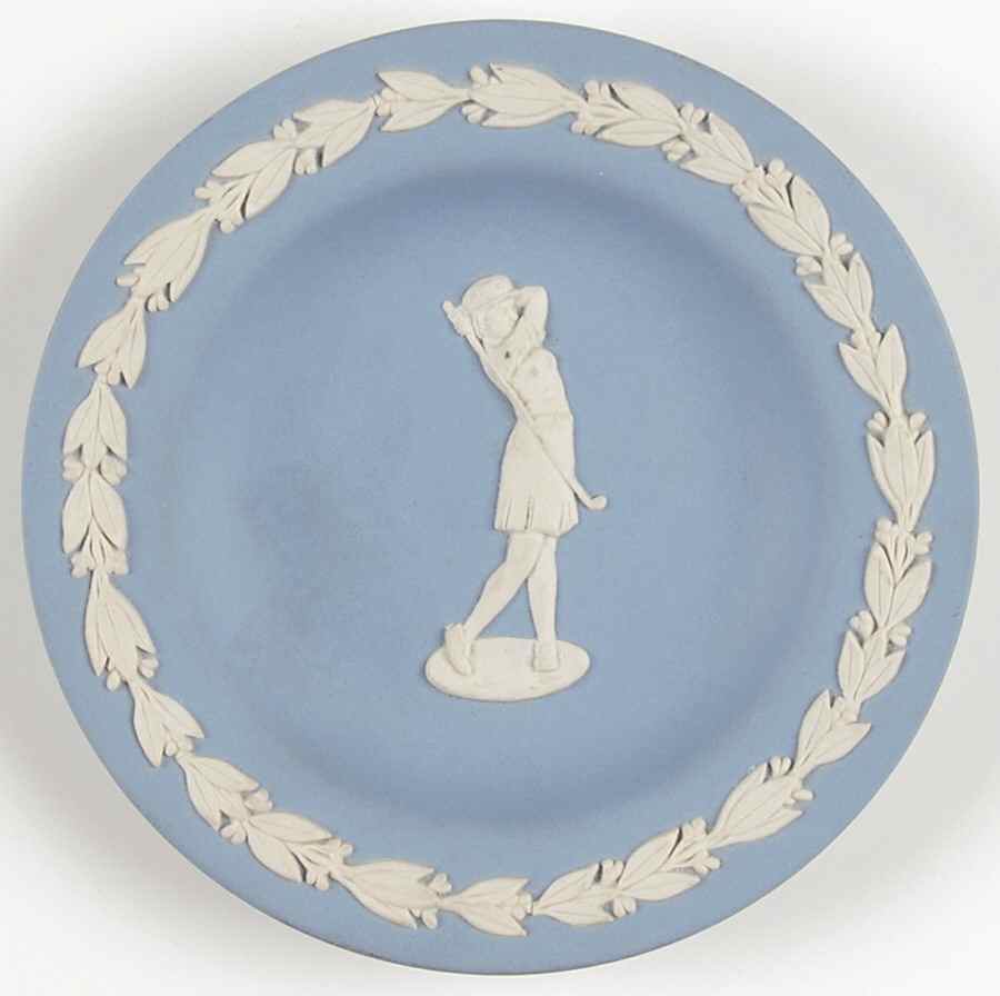 Cream Color on Lavender (Pale Blue) Jasperware 4" Round Tray by Wedgwood-1