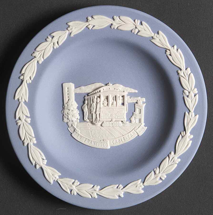 Cream Color on Lavender (Pale Blue) Jasperware Round Landmark Tray by Wedgwood-1
