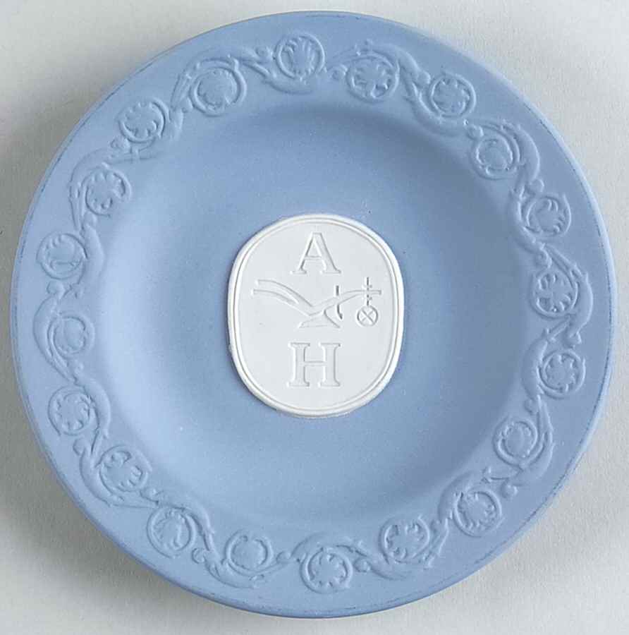 Cream Color on Lavender (Pale Blue) Jasperware 4" Round Tray by Wedgwood-1