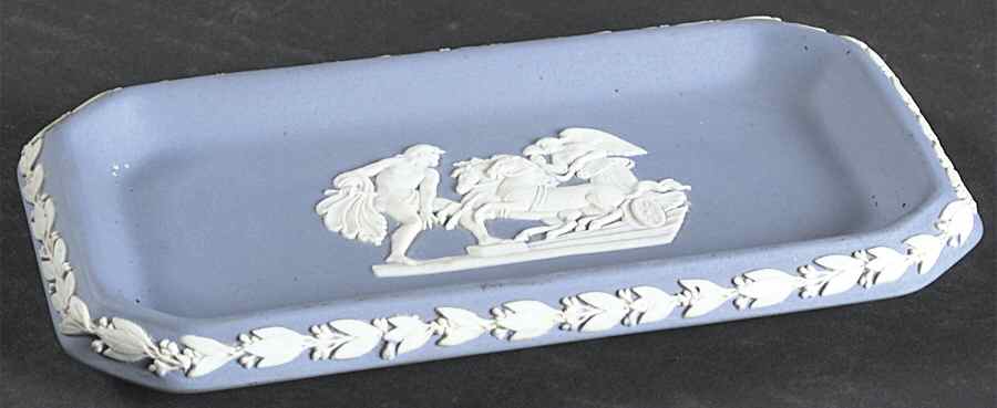 Cream Color on Lavender (Pale Blue) Jasperware 6" Oblong Tray by Wedgwood-1