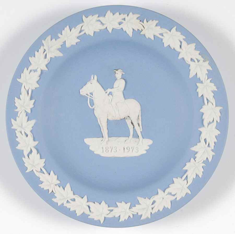 Cream Color on Lavender (Pale Blue) Jasperware 4" Round Tray by Wedgwood-1