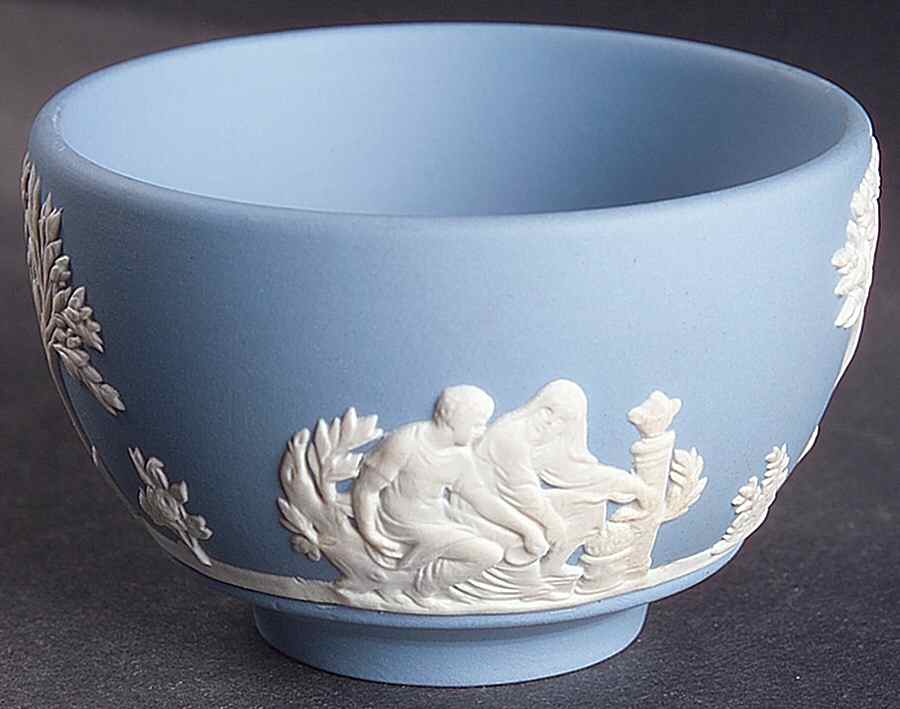Cream Color on Lavender (Pale Blue) Jasperware Mini Open Sugar Bowl by Wedgwood-1