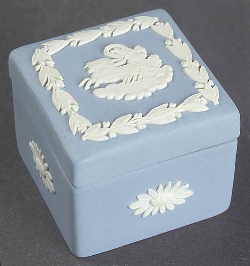 Cream Color on Lavender (Pale Blue) Jasperware Square Box W/Lid by Wedgwood-1