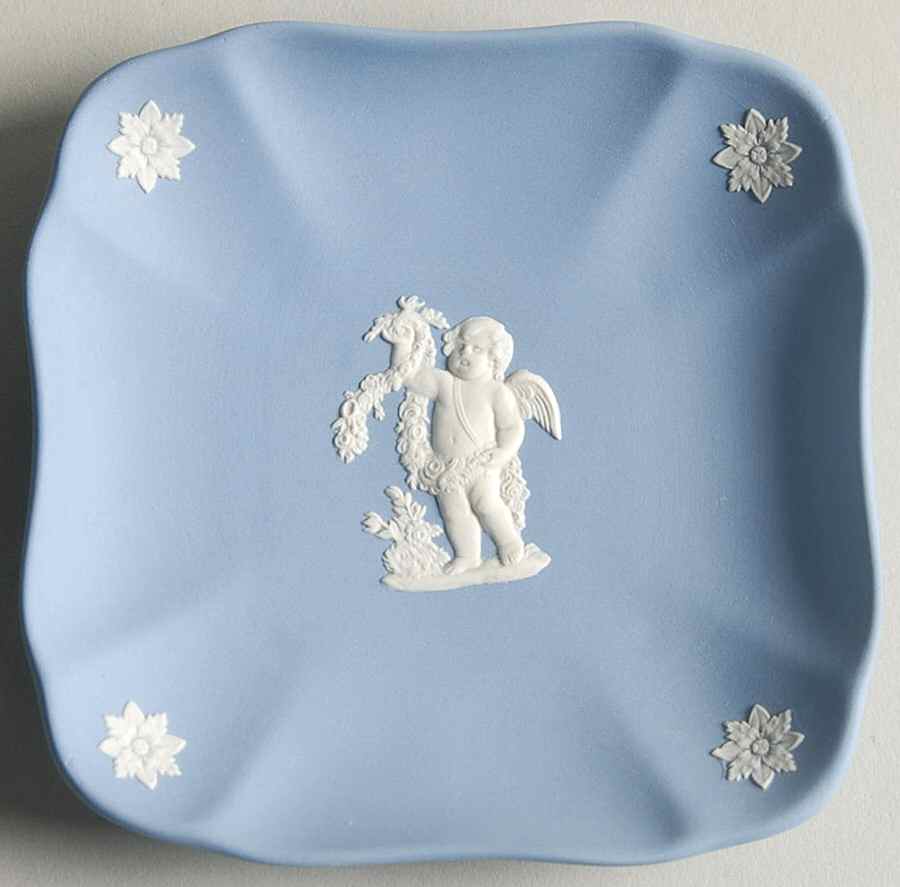 Cream Color on Lavender (Pale Blue) Jasperware Square Tray by Wedgwood-1