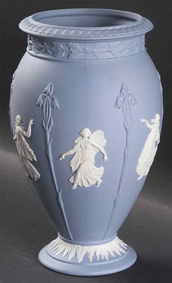 Cream Color on Lavender (Pale Blue) Jasperware Acanthus Vase by Wedgwood-1