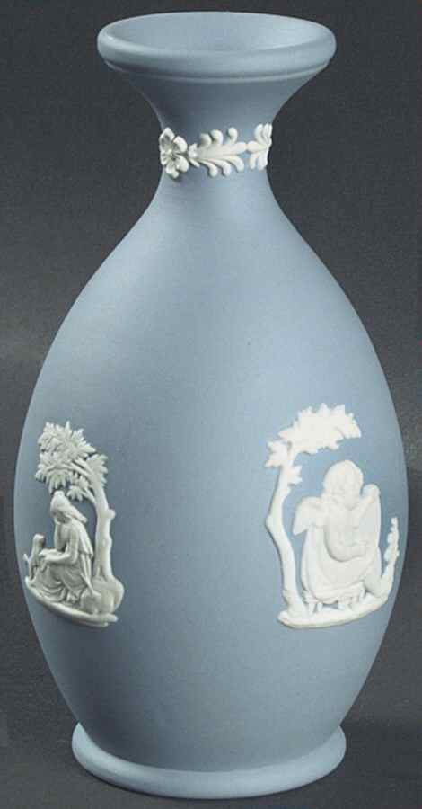 Cream Color on Lavender (Pale Blue) Jasperware Arcadian Bud Vase by Wedgwood-1