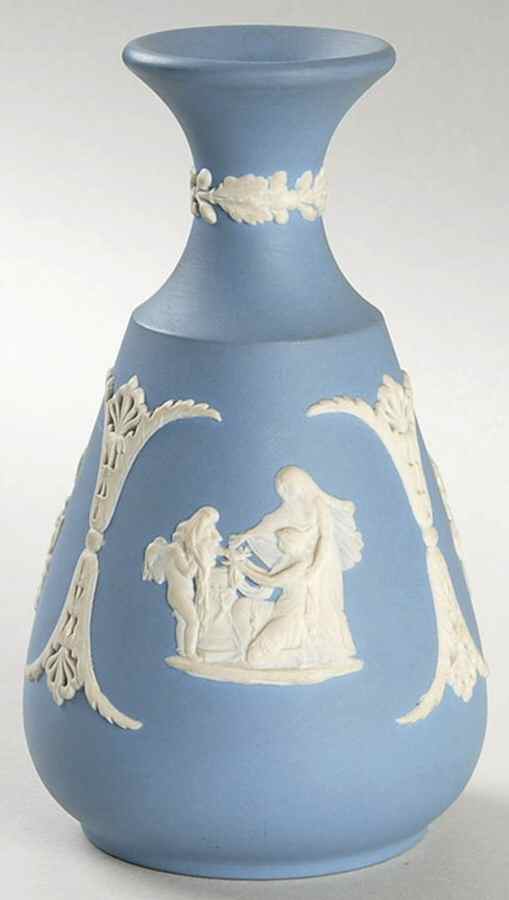 Cream Color on Lavender (Pale Blue) Jasperware 4" Cameo Bud Vase by Wedgwood-1