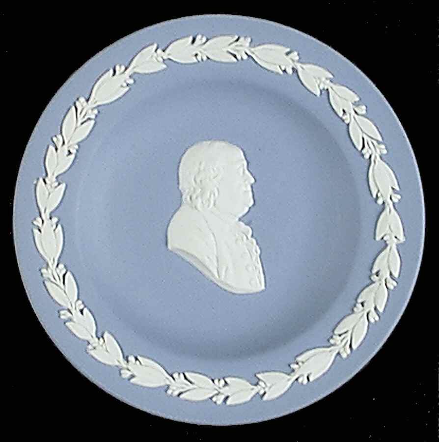 Cream Color on Lavender (Pale Blue) Jasperware Round Personality Tray by Wedgwood-1