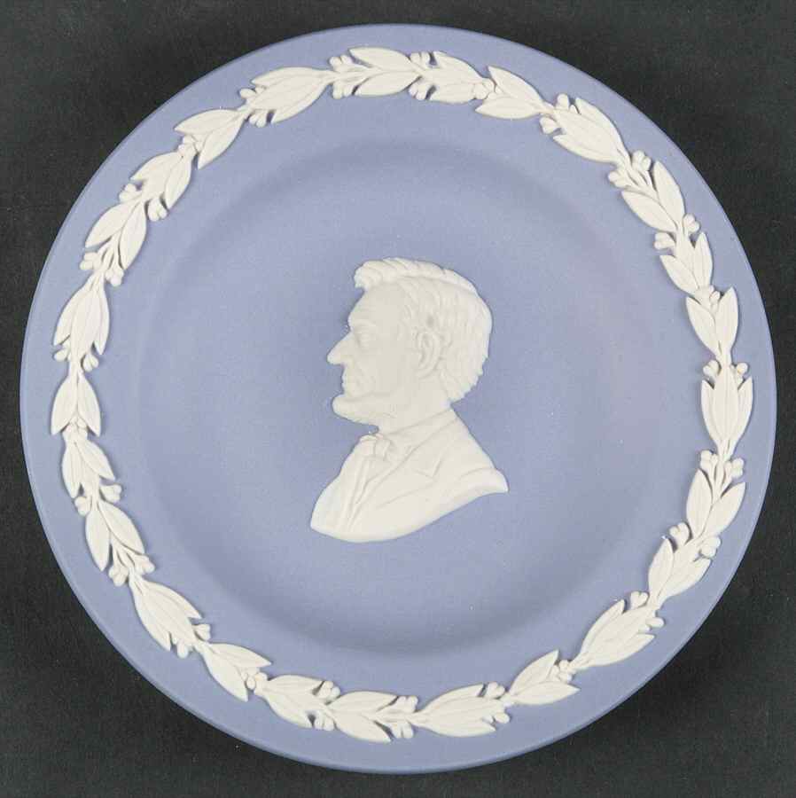 Cream Color on Lavender (Pale Blue) Jasperware Round Personality Tray by Wedgwood-1