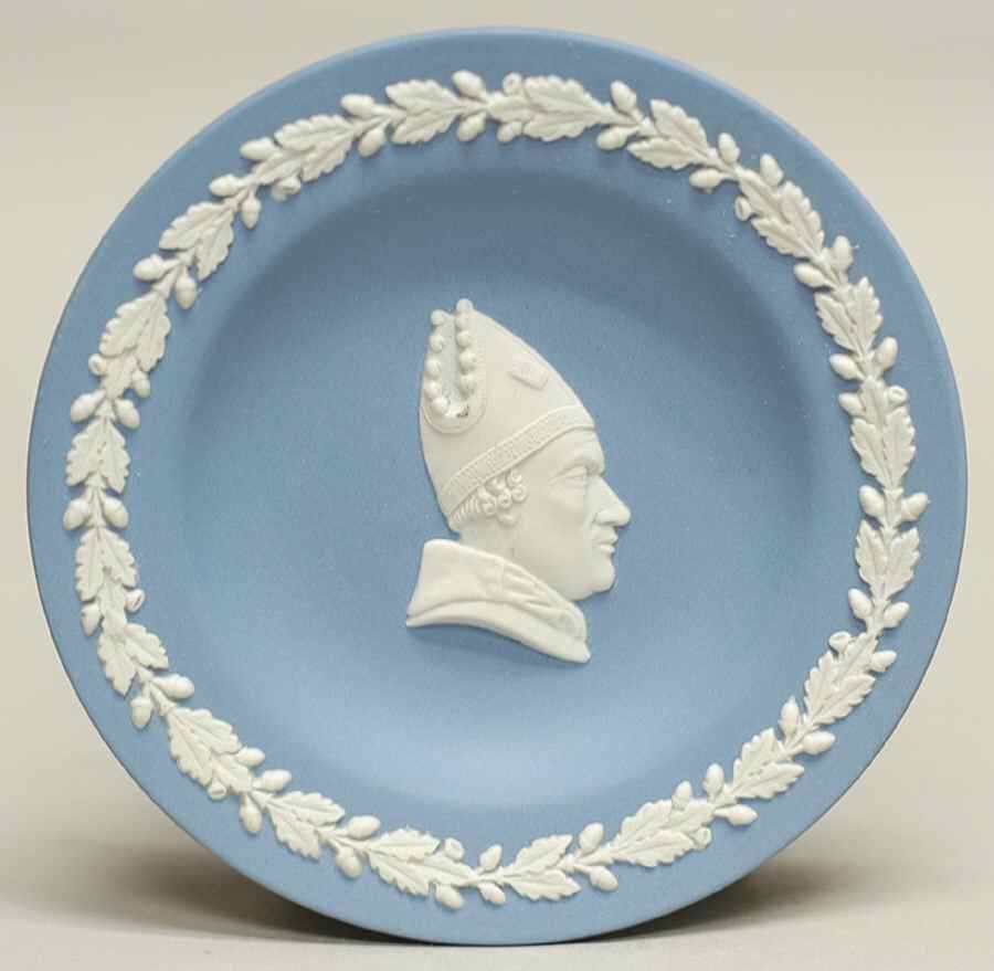 Cream Color on Lavender (Pale Blue) Jasperware Round Personality Tray by Wedgwood-1