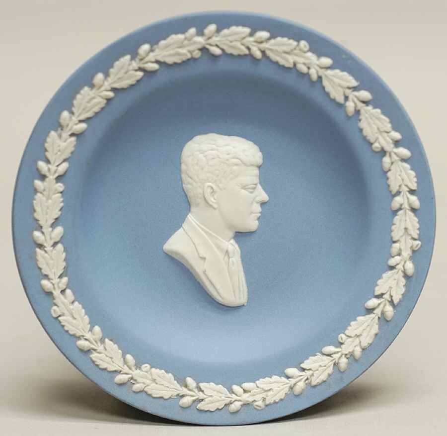 Cream Color on Lavender (Pale Blue) Jasperware Round Personality Tray by Wedgwood-1