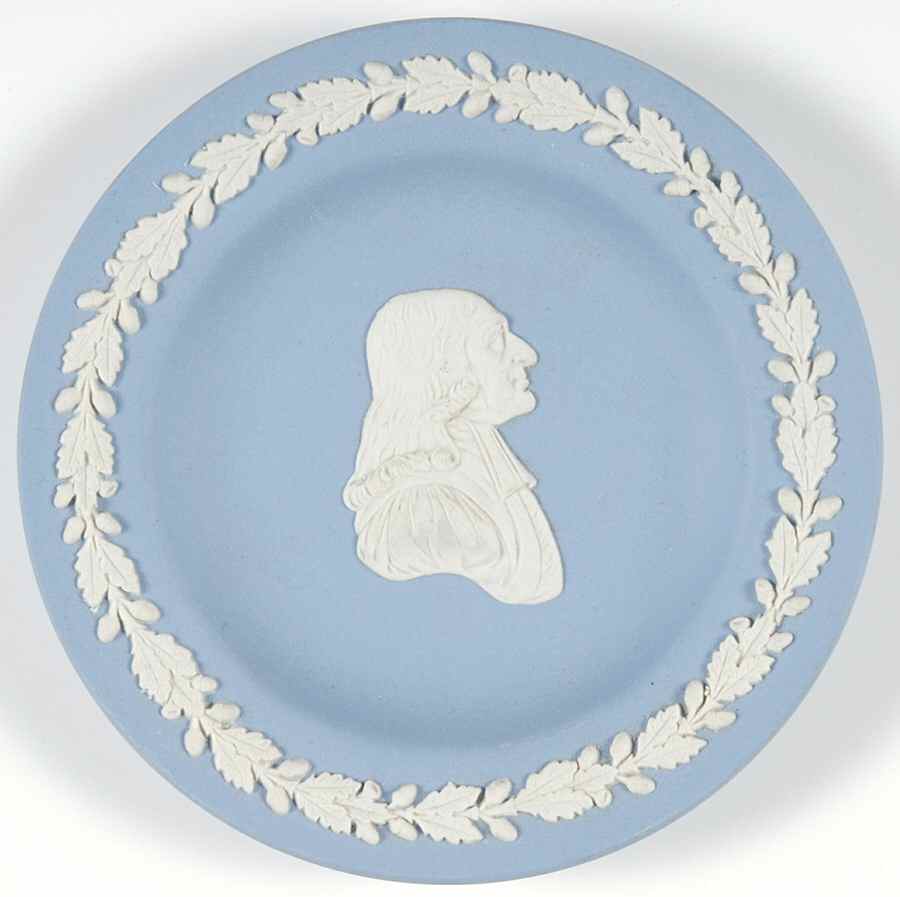 Cream Color on Lavender (Pale Blue) Jasperware Round Personality Tray by Wedgwood-1